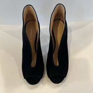 Deimille Black Sued Peep Toe Women's Shoes size 40 Italy